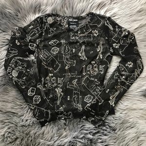 NEVER WORN black mesh graffiti print top sz S